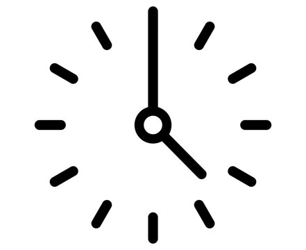 Simple clock face icon with hour and minute hands pointing to 4 oclock isolated on white background