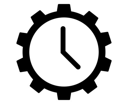 Gear clock icon symbolizing time management and industrial efficiency isolated on white background