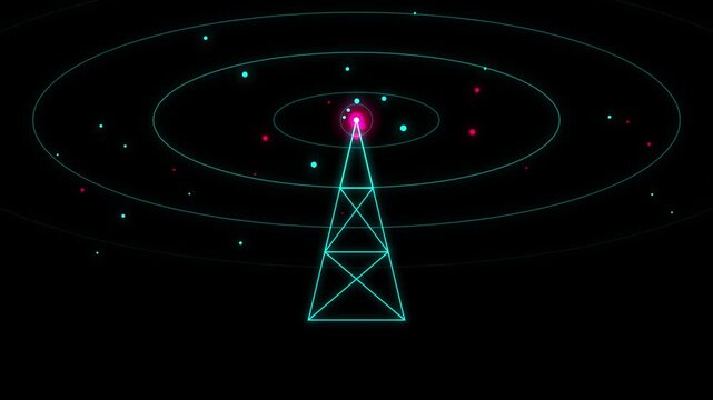 Holographic HUD Signal Tower Transmitter Loop with Cyber Wave Glow