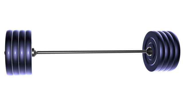 Crossfit, weightlifting, powerlifting barbell consisting of a metal bar and rubberized plates on it on a transparent background.