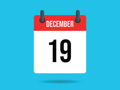 Simple Calendar Icon Showing December 19th on Blue Background, Reminder, Date