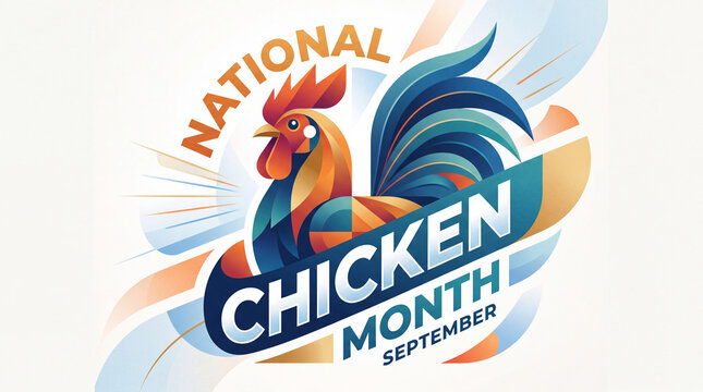 National Chicken Month vector badge with stylized geometric rooster design