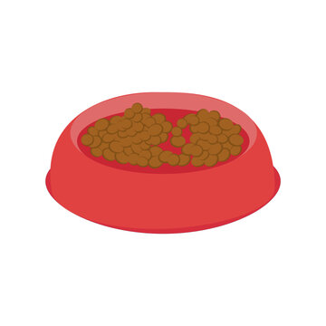 Vector illustration of a bowl of cat food on a transparent background,Dry pet food in a red bowl, isolated on a transparent background.

