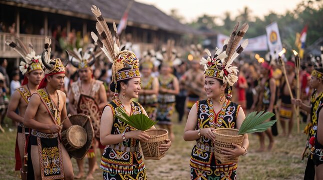 Dayak women in traditional dress at cultural festival