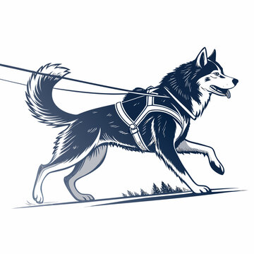 alaskan malamute dog silhouette vector sled pulling running pet illustration