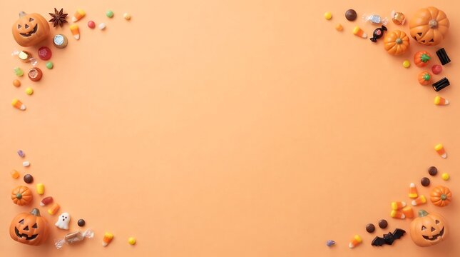 Festive halloween 3d background featuring cute pumpkins and autumn decorations with a blank space for your text