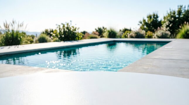 Modern Swimming Pool with Concrete Deck and Greenery for Outdoor Living