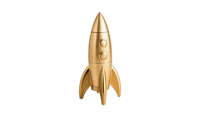 Golden retro rocket toy or miniature sleek space shuttle spaceship model figurine