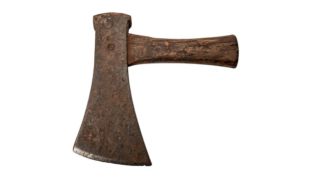 Old vintage iron hatchet axe with wooden handle rustic cutting tool object