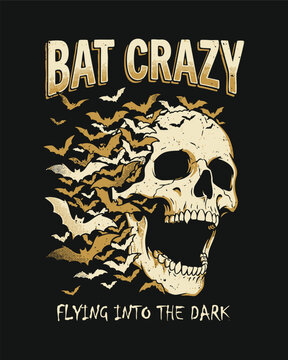 Bat Crazy Skull Halloween Typography Design