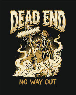 Dead End Skeleton Graveyard Halloween Typography