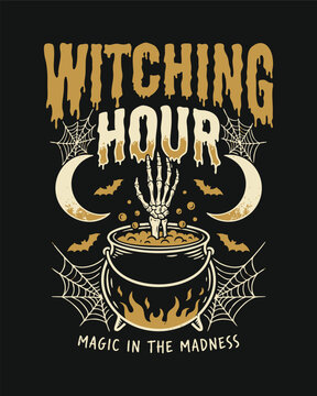 Witching Hour Halloween Cauldron Typography Design