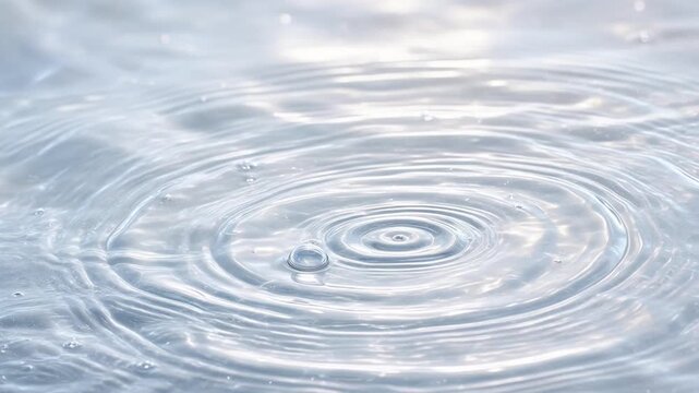 Water droplet creates concentric ripples on clear surface