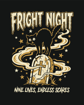 Fright Night Black Cat Halloween Typography Design