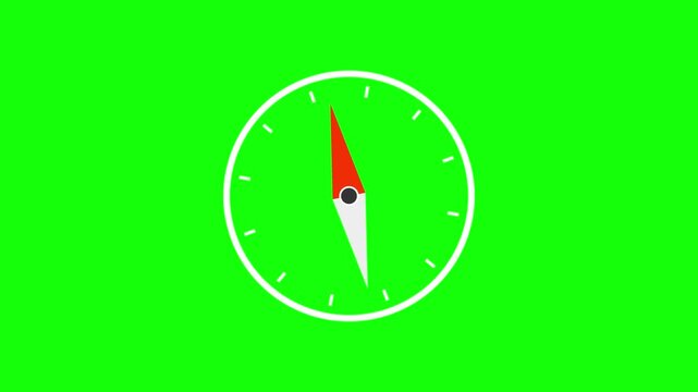Minimalist flat 2D vector animation style compass icon featuring red and white needle over green screen background, conceptual navigation element for travel motion graphics.