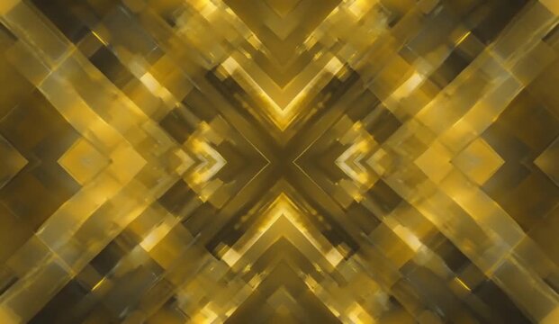 Abstract motion background featuring a perfectly symmetrical diamond pattern in vibrant golden yellow and rich emerald green hues