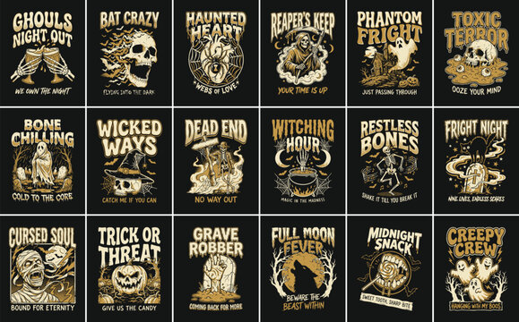 Vintage Halloween Typography and Spooky T-Shirt Designs