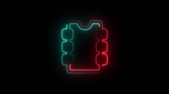 Neon glowing computer chip icon on black background