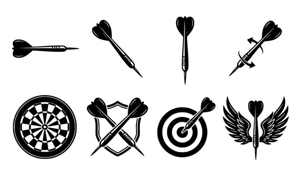 Vintage Dart Illustration Set Black White Sports Emblem Vector Collection