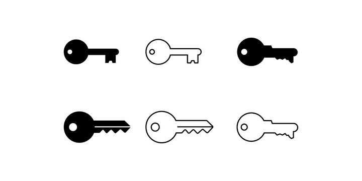 Classic Key Icon Set With Solid And Outline Styles