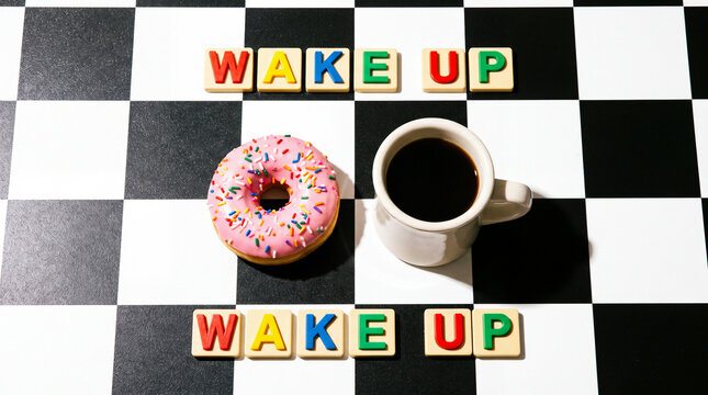 Wake Up Coffee and Donut Checkerboard