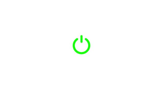 Animated line icon of a power button in a square frame, ideal for technology start up, systems, and controls on white background.