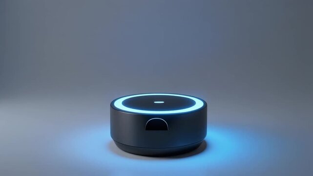 Smart Speaker with Blue LED Ring Light, Modern Smart Home Device, Voice Assistant Technology