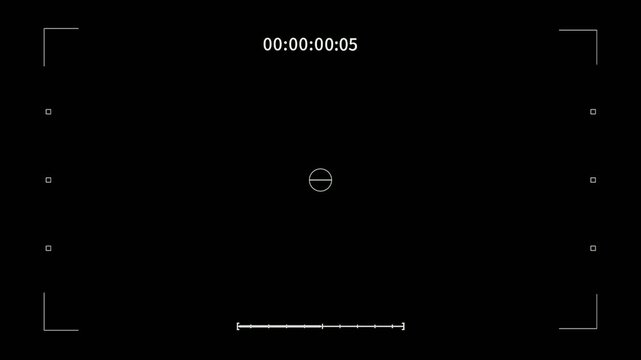 film countdown timer cinematic, old vintage focus ring overlay animation.