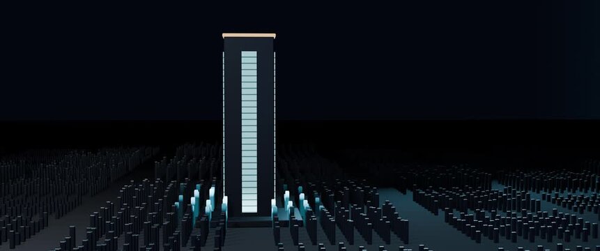 Cyan Energy Wave Sweeps Across Dark Monolith Pillar Field Loop