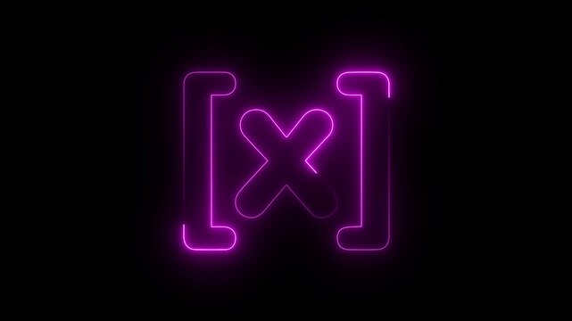 Glowing purple neon cross symbol inside square brackets