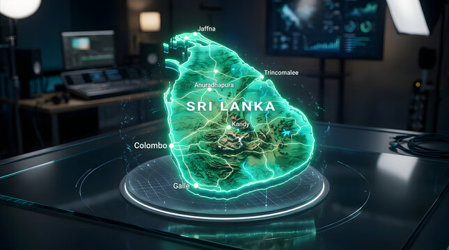 Futuristic Digital Map of Sri Lanka with Glowing Country Outline