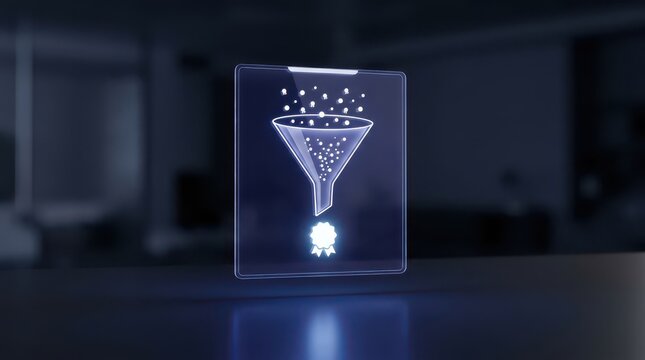 Transparent funnel with particles and glowing badge