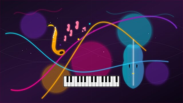 Abstract Jazz Music Festival Banner with Saxophone and Notes