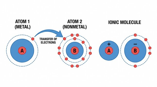 Diagram of ionic bonding showing electron transfer between atoms