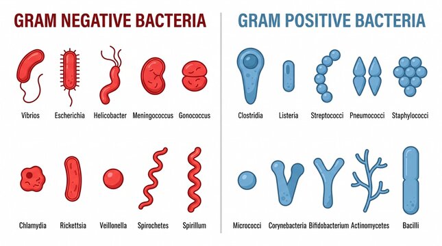 Gram positive and gram negative bacteria classification chart