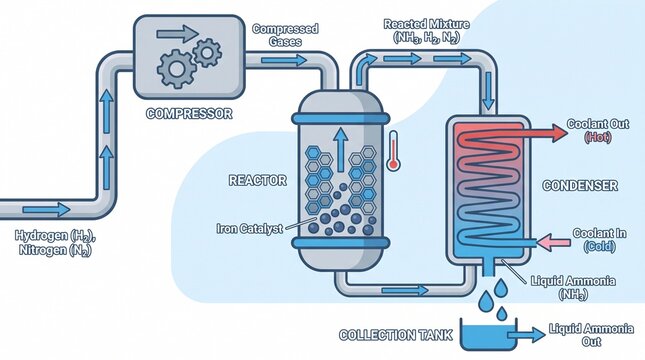 Industrial diagram of haber process for ammonia synthesis
