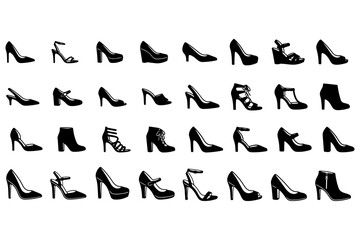 Fototapeta premium Elegant Women’s High Heels Silhouette Collection, Fashion Footwear Vector Set