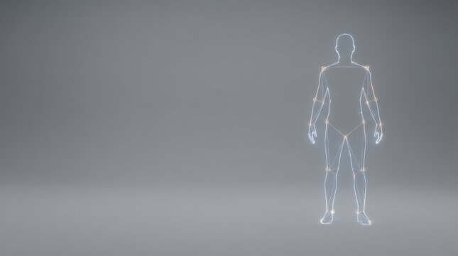 Wireframe human body outline on gray background