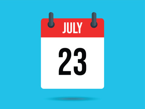 Red July Calendar Icon with Number 23 Against Blue Sky Backdrop