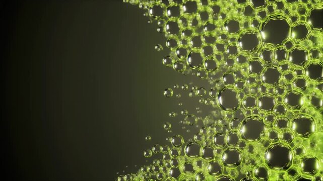 抹茶の表面に広がる細かな泡のマクロ映像、日本茶のクリーミーな質感