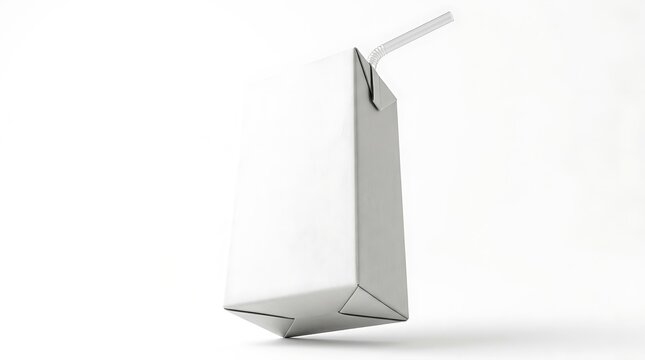Blank paper juice box carton with a small plastic straw for healthy drinks and liquid food packaging. juice box mockup