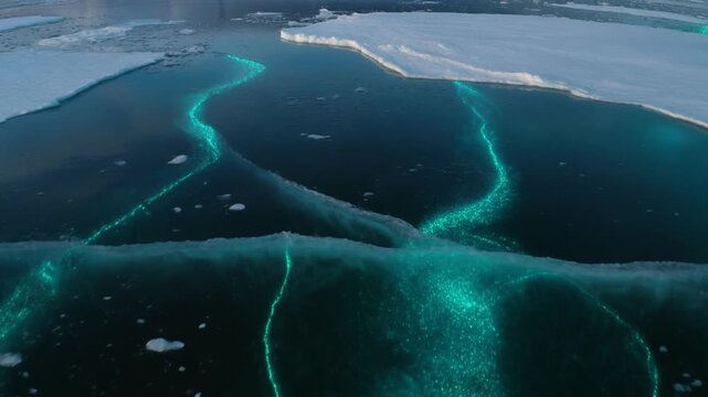 Arctic Ocean Bioluminescence Glowing Algae Bloom Under Ice Sheet