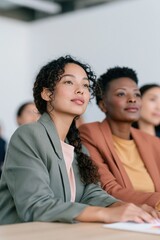 Obraz premium Diverse professionals audience listening in a business seminar for training and conference background for presentation and corporate learning materials