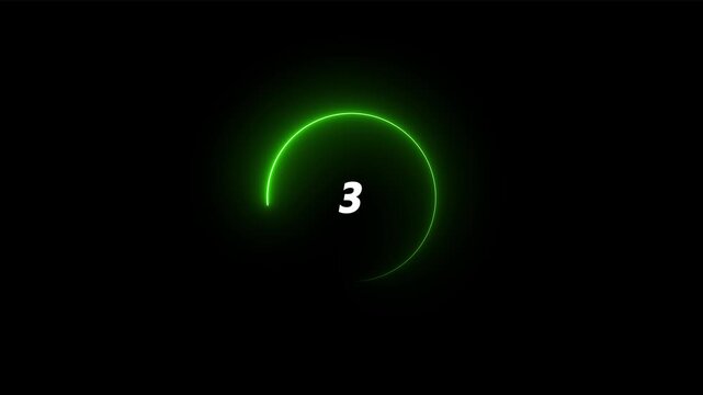 Glowing neon a digital countdown icon 5 to 0 with neon line circle animation on black background.Abstract five to zero countdown icon.countdown icon,timer icon,countdown concept icon. hd video..
