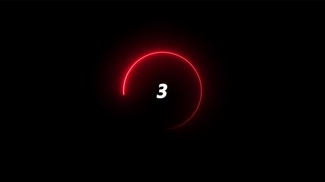 Glowing neon a digital countdown icon 5 to 0 with neon line circle animation on black background.Abstract five to zero countdown icon.countdown icon,timer icon,countdown concept icon. hd video..
