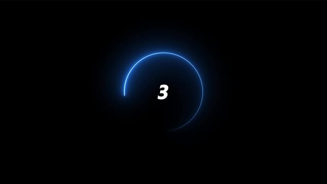 Glowing neon a digital countdown icon 5 to 0 with neon line circle animation on black background.Abstract five to zero countdown icon.countdown icon,timer icon,countdown concept icon. hd video..
