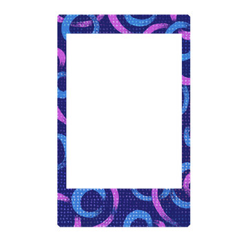 Blue photo frame with pink and light blue wavy lines brush illustration and sparks pattern