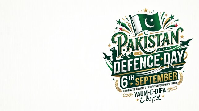 Pakistan Defence Day 6th September Typography Graphic with White Copy Space
