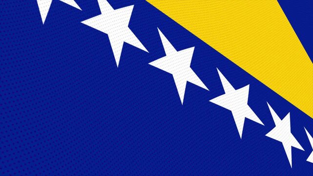 Flag of Bosnia and Herzegovina waving slowly in the foreground and moving upwards.
