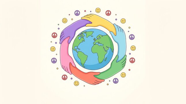 Diverse Hands Holding Around Planet Earth for Global Unity and Peace Concept